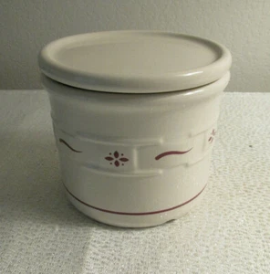 LONGABERGER RED WOVEN TRADITIONS PATTERN CROCK & LID  3.5" TALL NO CHIPS!! - Picture 1 of 5