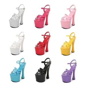 NEW SEXY 6.7" HIGH HEEL CHUNKY HEEL ROUND TOE POLE DANCE STRIPPER RUNWAY SHOES - Picture 1 of 12