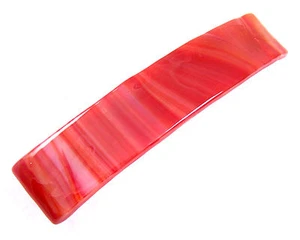 Stained GLASS Hair BARRETTE 3.5" 90mm RED Ruby White Hot Lava Striped Slide Clip - Picture 1 of 8