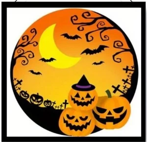 5D Diamant Malset 20 x 20 cm Halloween Jack O Laternen & Fledermäuse - Bild 1 von 1