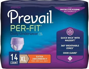 PREVAIL Per-Fit XL Damen 56 Etui/Posten Pull-Up Schutzunterwäsche Erwachsene Windeln - Bild 1 von 7