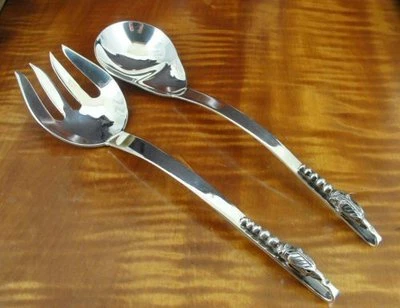 Салатный набор Мексика с цветочным дизайном F. Ramirez из чистого серебра ЛОЖКА и ВИЛКА - Изображение 1 из 4