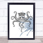 Ocean Scene Hand Drawn Watercolour Octopus Framed Wall Art Print