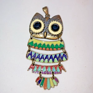 Bunte Emaille Messing Ton Gelenk große schwarze facettierte Augen Eule Anhänger 3,5" - Bild 1 von 4