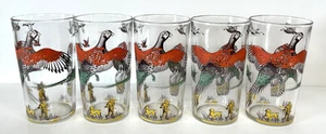 Hazel Atlas Pheasant Drinks Glasses Tumblers 4.5" MCM Hunting Scene Set of 5 - Picture 1 of 12