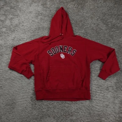 Oklahoma Sooners 连帽衫男式大号拼色套衫红色毛衣 Y2K 口袋 — 第 1/4 张图片