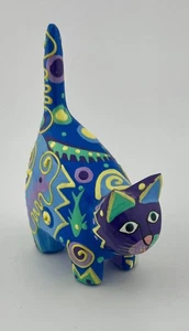 Katze Figur Alebrije Volkskunst, klein - 1 3/4"x3" schön bunt, handbemalt - Bild 1 von 8