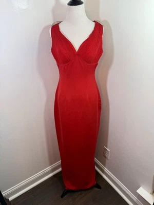 Vestido Vintage 8 100% Seda Rojo Adornado Baile de graduación Maxi Vestido de Noche Foto 1 de 4