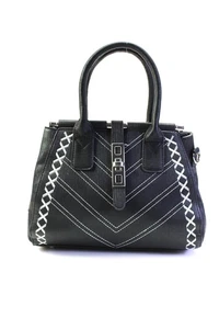 Catherine Malandrino Womens Faux Leather Top Handle Satchel Handbag Black - Picture 1 of 5
