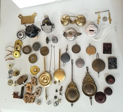 Lot Of Vintage Clockmaker Parts Various  Movements Pendulums  Parts Or Repair - Image 1 of 4