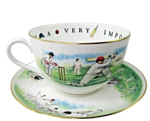 Royal Worcester VIP jumbo CUP & SAUCER Cricket Sport fine bone china RARE vtg - Picture 1 of 19