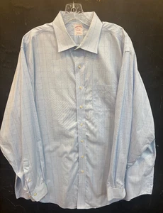 Camisa de vestir Brooks Brothers para hombre 18-36/37 ajuste tradicional azul a cuadros sin planchar - Imagen 1 de 8