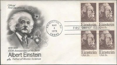 Scott 1774 FDC with Block of 4 stamps - 15 cent - 1979 - Albert Einstein - FDOI - Image 1 of 2