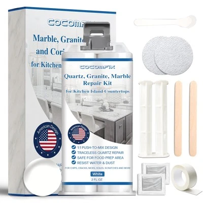 COCOMFIX Quartz Countertop Repair Kit(White), Quick-Drying Quartz Chip Repair Kit for ...