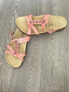 Betula by Birkenstocks 38 Women Pink Leather Sandals Rhinestone Jewel Sz 7.5 - Picture 1 of 6