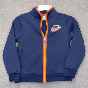 Nike Track Jacket Boys 7 Blue Orange Full Zip Sweatshirt Swoosh Athletic Fleece - Picture 1 of 11
