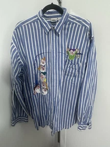 Disney Store Seven Dwarf Button Down Shirt Embroidered Size Large Blue striped - Picture 1 of 5