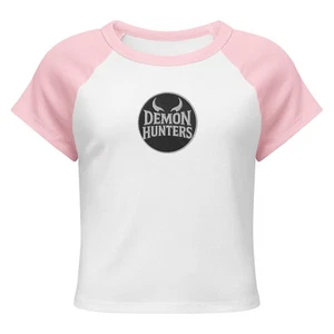 Demon Hunters Embroidered Baby Tee – Gothic Anime Style Crop Top Retro Style - Picture 1 of 11