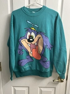 Vintage 90s Looney Tunes Taz Teal Tiny Toons Dizzy Devil Sweatshirt Size Large - Picture 1 of 6