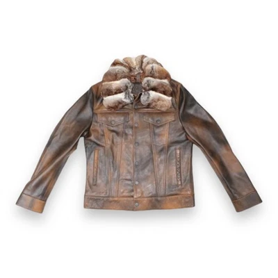 DLNYC - Daniel’s Leather Men’s Denim Jean Jacket with Chinchilla Fur Collar - Image 1 of 4