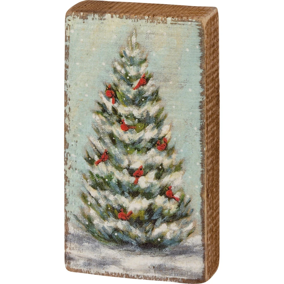 Cardinal Tree Christmas Primitives by Kathy Wood Block Sign 2.25 in x 4.25 in - Image 1 of 1
