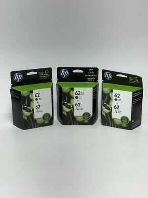 3 tintas genuinas HP 62XL negras y 62 tricolores OEM nuevas selladas expirado 2017 Foto 1 de 4