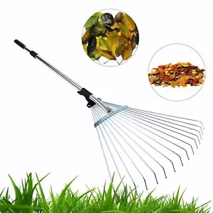 More details for adjustable telescopic metal garden rake tools leaf telescopic handle lawn grass