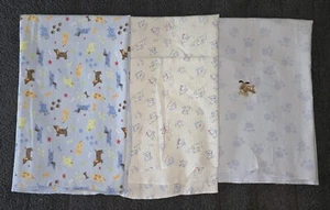 Lot of 3 100% Cotton Baby Receiving Blankets Blue DOG PUPPY - Picture 1 of 5