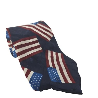 Jesuis American Flag Patriotic 4th Of July Old Glory Novelty 100% Silk Necktie - Image 1 of 4