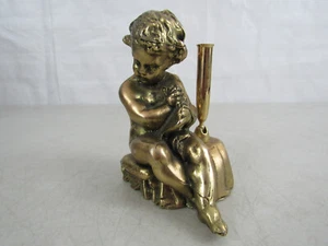 Portapenna da scrivania in metallo fuso color oro cherubino vintage - Foto 1 di 9