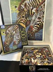 Big Ben Luxe Zebra Glass MB Hasbro 500 Piece 18”x24” Puzzle with Poster - Picture 1 of 8