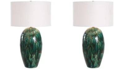 JUEGO DE DOS LÁMPARAS DE MESA MODERNAS CERALENE ESMALTE POR GOTEO CERÁMICA ABSOLUTO 30494 Foto 1 de 4
