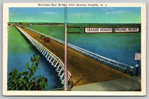 Postcard: Barnegat Bay Bridge from Seaside Heights NJ, Old Cars, Linen, Unposted - Picture 1 of 2