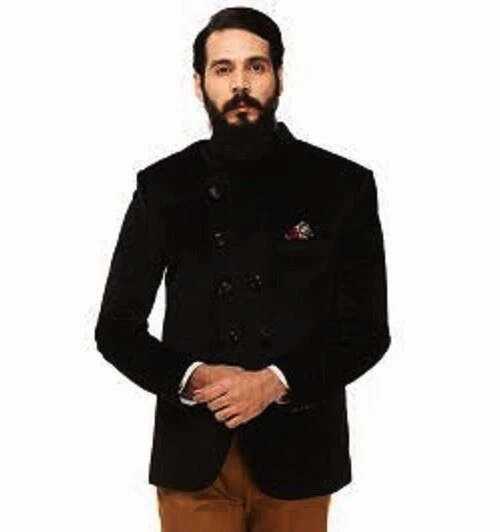 Abrigo Blazer Para Hombres Negro Terciopelo Jodhpuri Indo Western Chaqueta Boda Cena Fiesta Foto 1 de 4