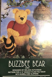 Buzzbee Bear Pattern 13" Plush Felt Bear in Bumble Bee Slippers Indygo Junction - Picture 1 of 2