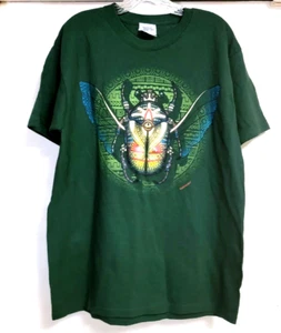 NUOVA T-shirt unisex Karani Art adulto verde scuro scarabeo manica corta NUOVA - Foto 1 di 7