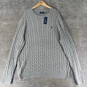 Polo Ralph Lauren Cable Knit Sweater Men’s Size 2XLT Gray Crewneck Cotton NWT - Picture 1 of 9