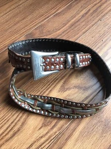 Nanni Italy Braun Leder Silber Metall Western Gürtel Gold Akzent - Bild 1 von 12