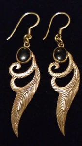 RARE/UNIQUE Gold/Bronze Angel Wing & Black Onyx inset Drop/Dangle EARRINGS**** - Picture 1 of 12