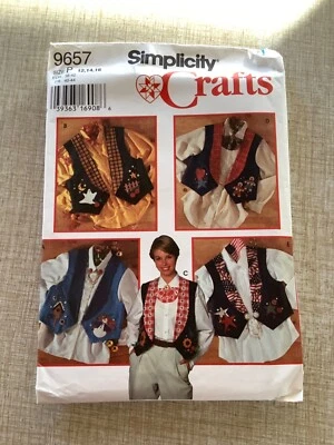 Simplicity SEWING PATTERN 9657 Misses VESTS w/HOLIDAY APPLIQUÉS Size 12-16 UNCUT - Image 1 of 3