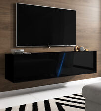 TV-Lowboard schwarz Hochglanz Board Flat Unterteil Hängend Stehend MIT LED Slant