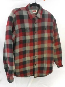 Wrangler Lined Red Gray Black Plaid Flannel Work Grunge Mens sz Medium chst 40" - Picture 1 of 9