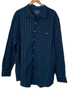 Vineyard Vines Men’s Plaid Long Sleeve Button Shirt Green Blue Cotton Size 2xt - Imagen 1 de 9