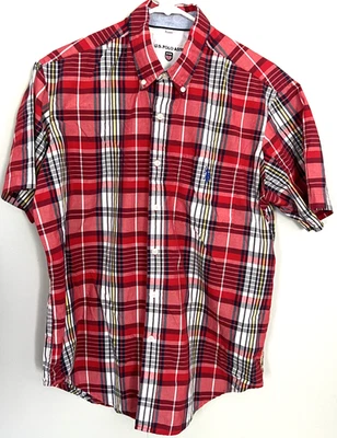 U.S. Polo Assn Shirt Mens L Red Plaid Check Button Down Short Sleeve Logo Pocket - Image 1 of 4