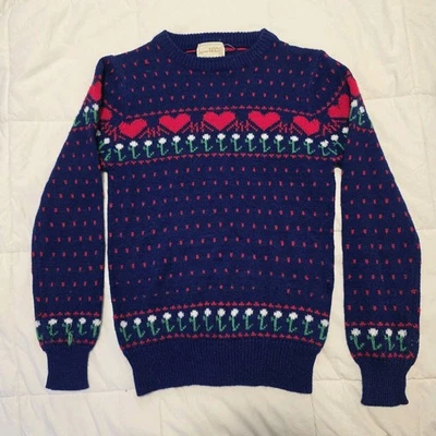 复古 80 年代诺亚先生女孩针织毛衣复古心形花朵图案 — 第 1/4 张图片