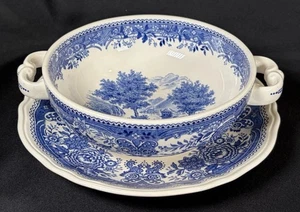 Villeroy & Boch Burgenland Blue Flat Cream Soup & Scalloped Saucer Set - Picture 1 of 24