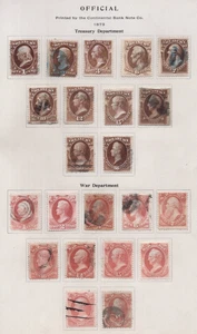 US 1873 OFFICIAL TREASURY & WAR DEPT. COMPLETE SETS SC. #O72-O82 & O83-O93 - Picture 1 of 1