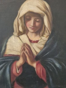 Old Giovanni Battista Salvi da Sassoferrato Oil Painting Canvas Virgin in Prayer - Picture 1 of 12