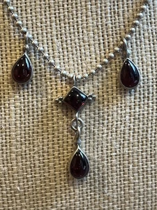 Boho Gothic Granat 925 Multi Tropfen Halskette 16 Zoll - Bild 1 von 9