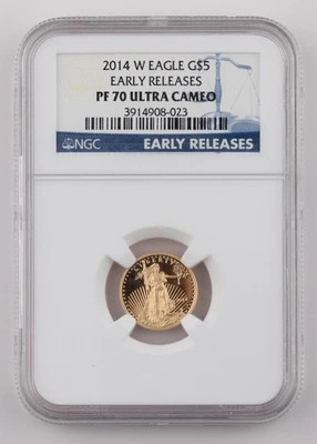 2014 W GOLD $5 AMERICAN EAGLE 1/10 OZ NGC PF 70 UC - 368b - Image 1 of 4